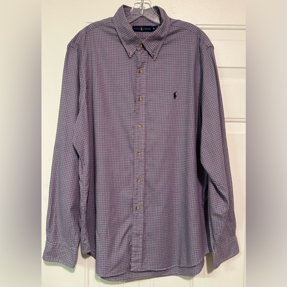 Ralph Lauren Button Down Checker Pattern Long Sleeve Shirt Size XL‎